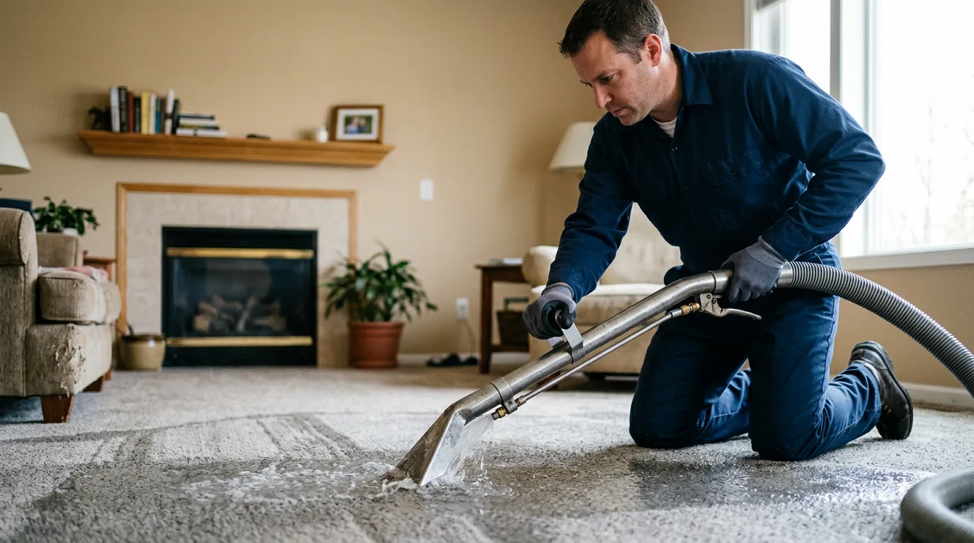Water damage restoration technician working near Avon, IN